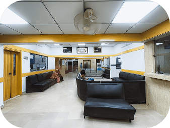 Hospital corridor with seating